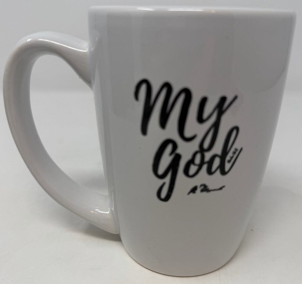 My Whipperwiff 'My God' White Mug Black Letters 4 3/4" Tall x 3 1/2" Wide